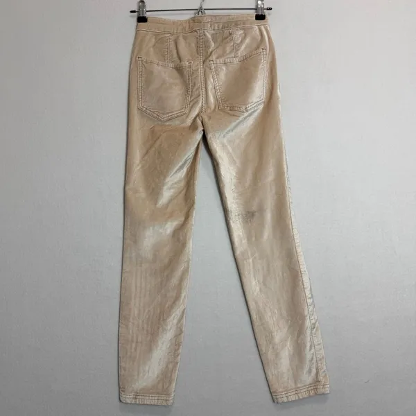 We The Free Beige Metallic Pants Size 24 Straight Leg Velvet-Like Texture - Image 3