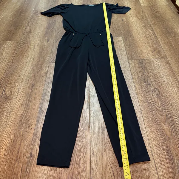 Lauren Ralph Lauren Black Jumpsuit Women's Small Gold Zipper Adjustable Waist - Image 5