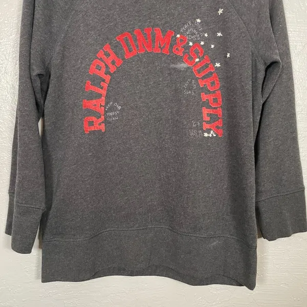 Denim & Supply Ralph Lauren Women L Gray Sweatshirt Velvet Embroidery Preppy - Image 2