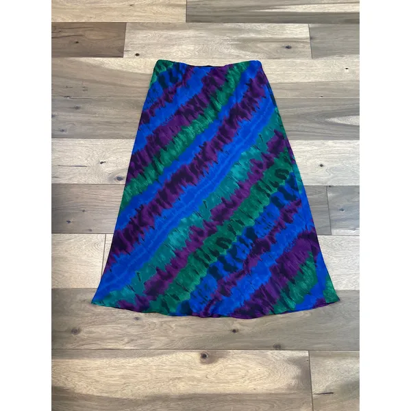 Cato Blue Purple Green Chiffon Maxi Skirt Size M Fully Lined Elastic Waist Flowy - Image 7