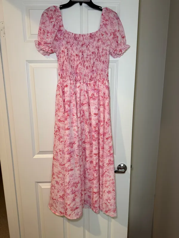 Pink Floral Puff-Sleeve Women’s Dress Size M NWT - Image 3