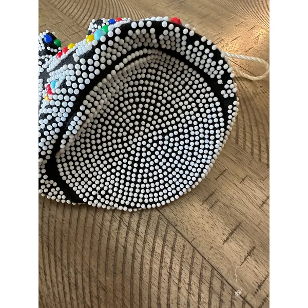 Vintage 1960s Beaded Drawstring Pouch Bag MCM Multicolor Bead Purse‎ Rockabilly - Image 2