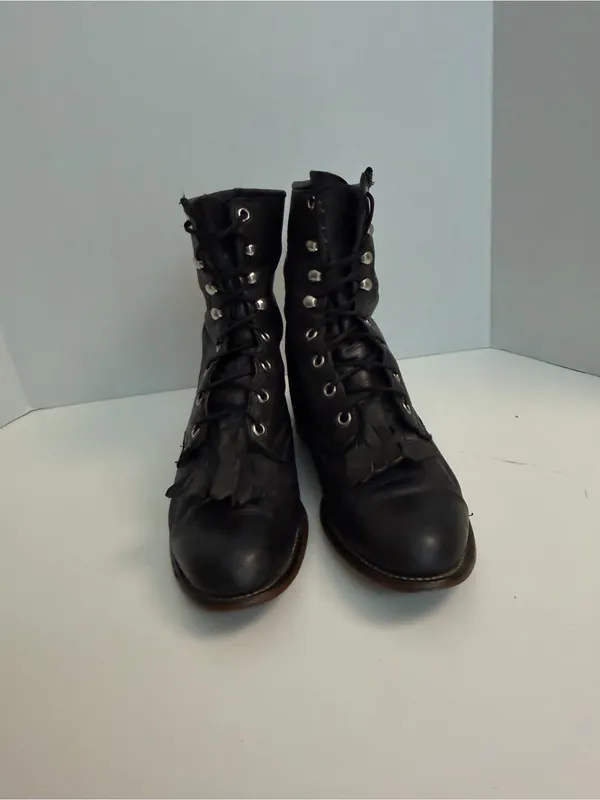 Vintage Laredo Boots Leather Ankle Lace Up Kiltie Steampunk Western Rodeo Black - Image 2