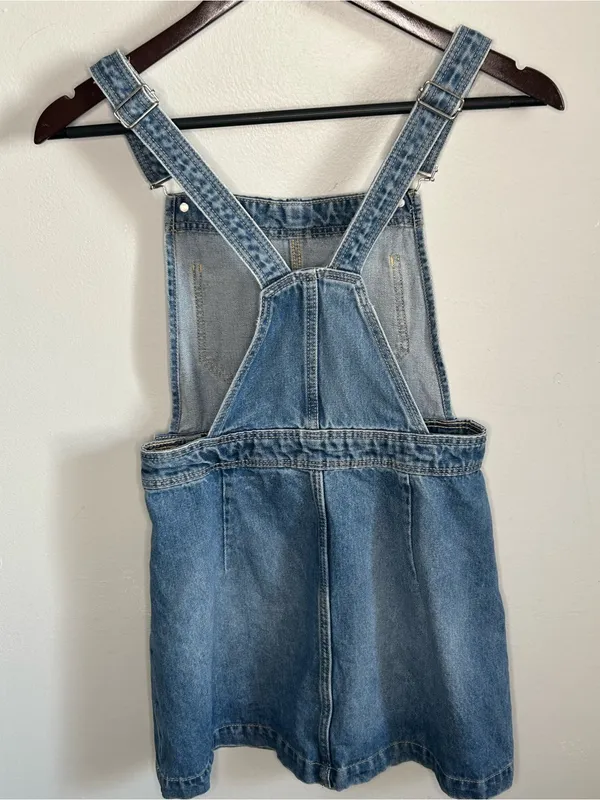 H&M Divided Denim Overall Mini Dress - Medium Wash - Image 5