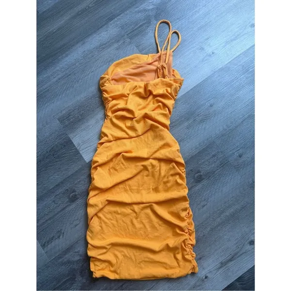 Princess Polly Reece Mini Dress NEW Orange Ribbed Ruched Bodycon - Image 7