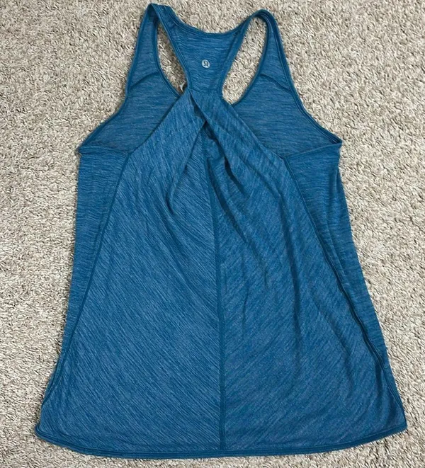 (4) Lululemon Essential Tank Top Heathered Jet Set Blue Small Luon Turquoise - Image 3