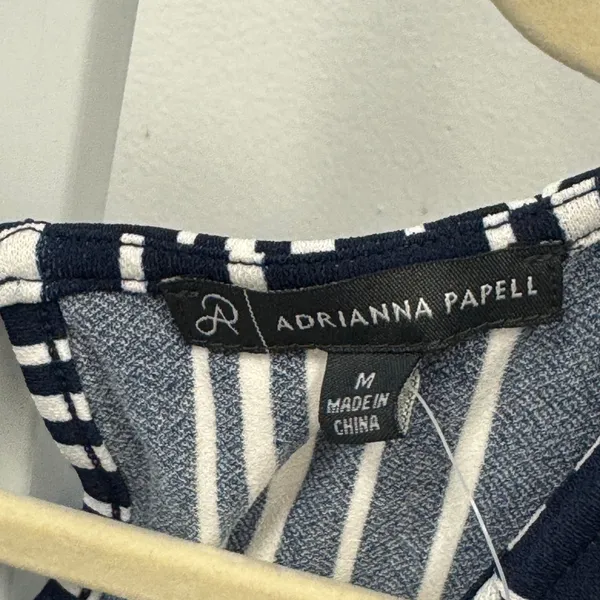 Adrianna Papell Navy White Striped Cap Sleeve Keyhole Back Blouse Size Medium - Image 5