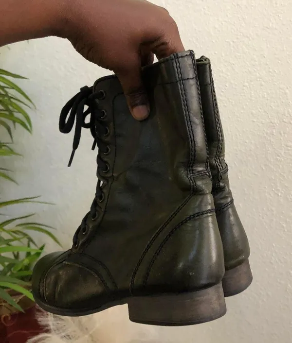 Green Troopa Military Style Combat Biker genuine leather lace-up boots Ankle Booties Grunge Goth Punk Rock Women 7M - Image 2