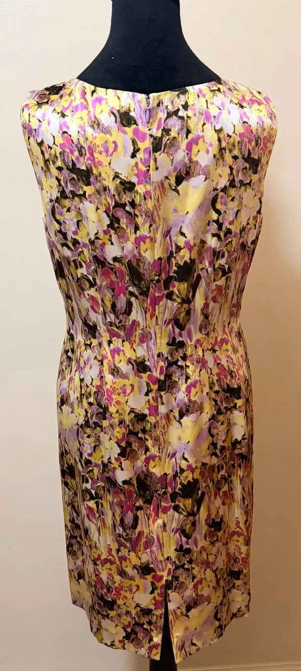Tahari By ASL Vibrant Watercolor Sleeveless Silk Sheath Dress Size 8 Petite - Image 4