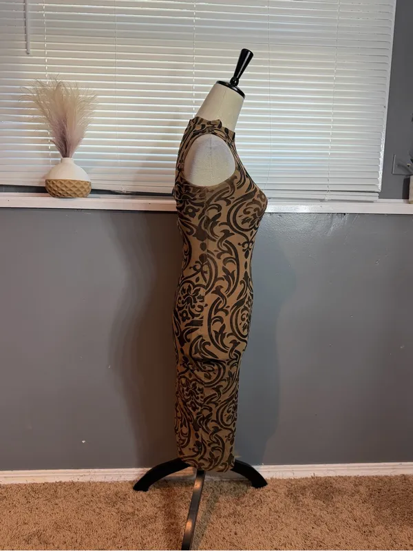 CBR Brown Sleeveless Patterned Bodycon Midi Dress - Image 4