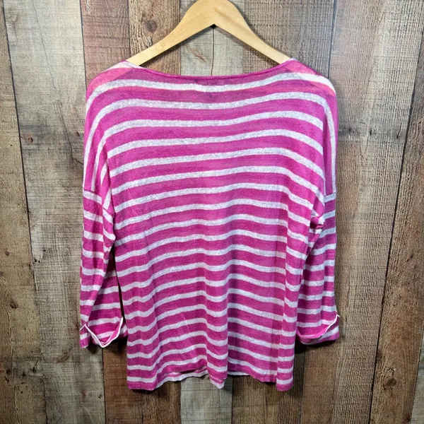 Lauren Ralph Lauren Pink White Striped 100% Linen Knit Sweater Boat Neck Large L - Image 6
