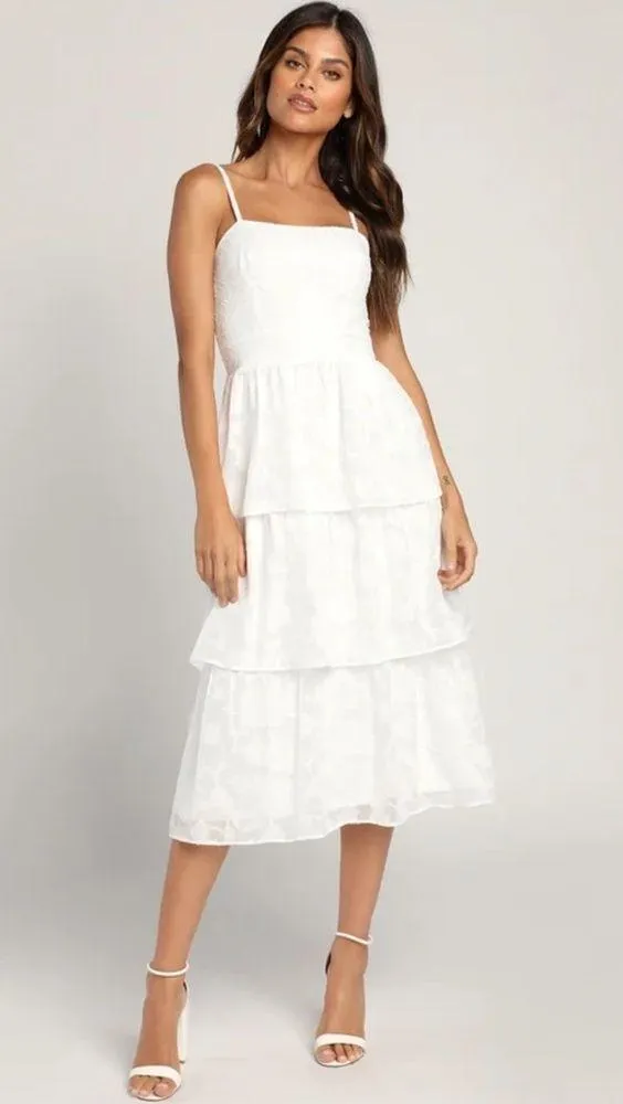 Lulus Grace And Beauty White Burnout Floral Print Tiered Dress - Size XS - Image 3