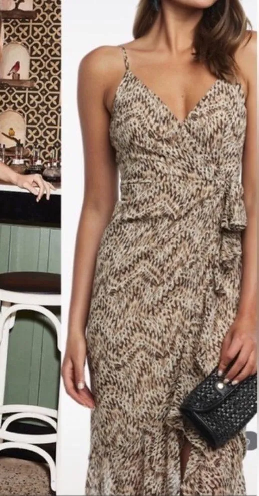 Bardot Ellie Faux Wrap Chiffon Dress Animal Python Print - Image 3