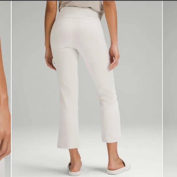 LULULEMON Ribbed Softstreme‎ Zip-Leg High-Rise Cropped Pants Size 10 In Bone - Image 2