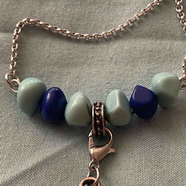 14” Necklace Silver Tone Owl On Branch Pendant Turquoise & Blue Stones - Image 4