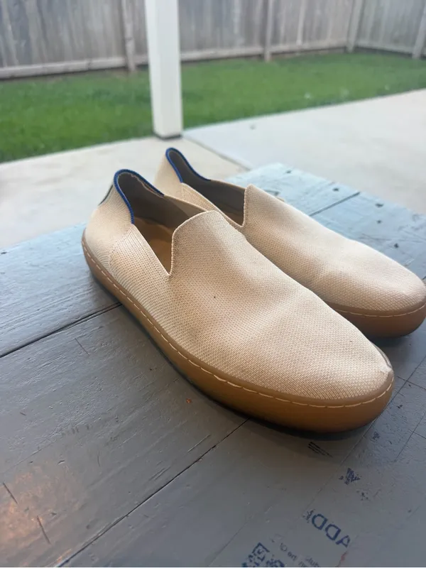Rothy’s Woman Slip-On Canvas Shoes in Beige with Gum Sole - Image 4