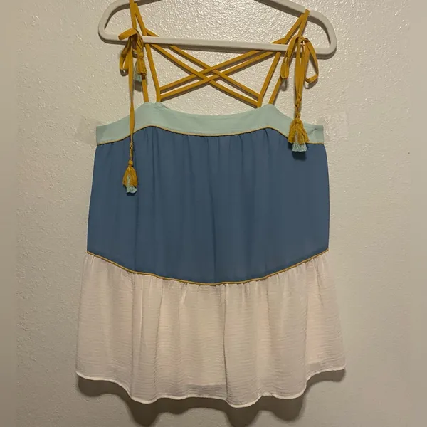 Ann Taylor LOFT Blue Cream Tiered Cami Tank Top Medium - Image 2