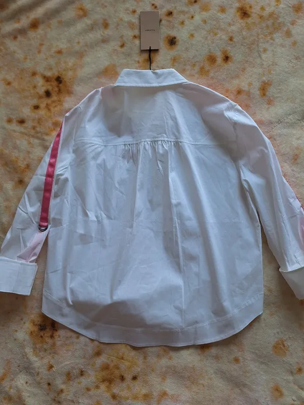 NWT Halogen Nordstrom M White Shirt Pink Satin D-Ring Utility Straps Oversized - Image 12