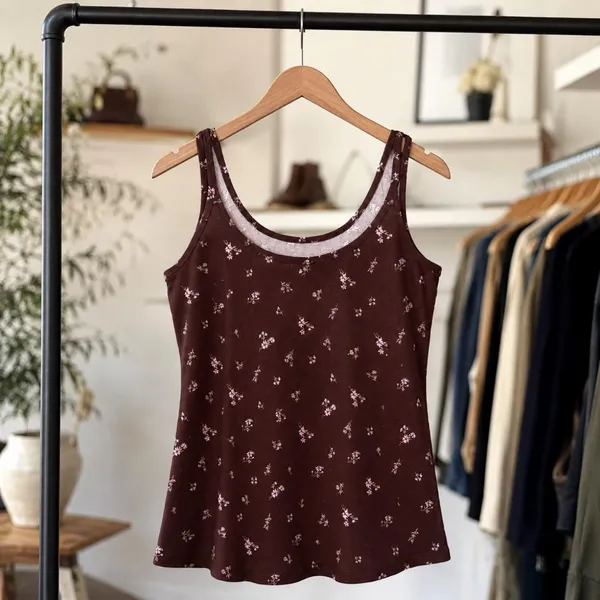 No Boundaries Burgundy Ditsy Floral Tank Top Y2K Coquette L - Image 6