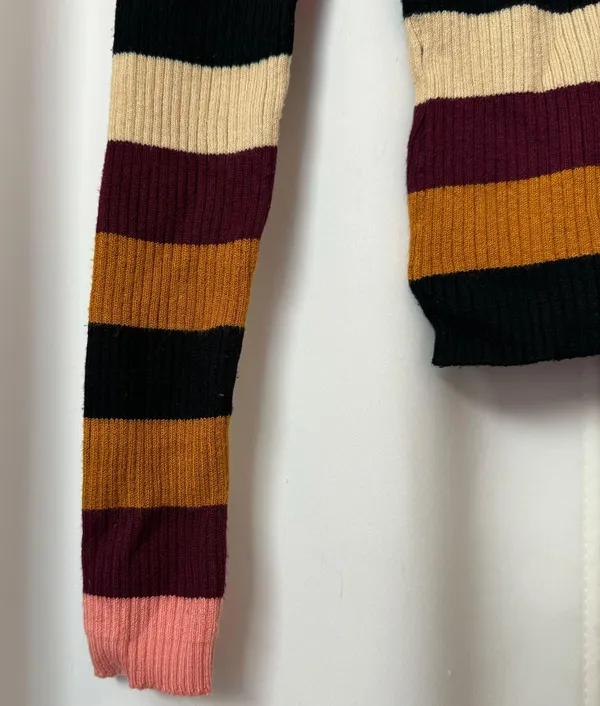 Cute Multicolor Striped Colorful Round Neck Slim Fit Sweater Size Medium - Image 4