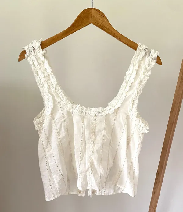 Zara Ruffle Eyelet Lace Tie Front Tank Top in White - XS - Image 7