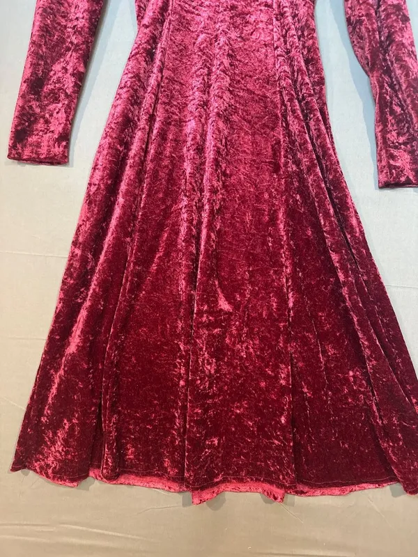 Vintage 90s Fashion Bug Size 10 Burgundy Crushed Velvet Maxi Dress Goth Holiday - Image 3