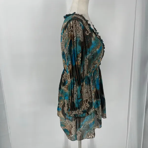 Notations Chiffon Y2K Babydoll Tunic Womens Top Sz L Y2K Boho Ruffle Festival - Image 11