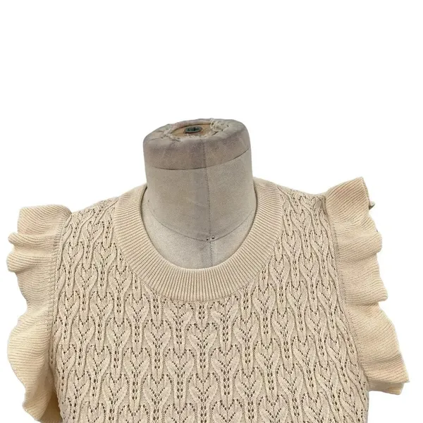 Anthropologie Current Air Dress Mini Sweater Ruffle Crewneck‎ Beige Size Small - Image 5