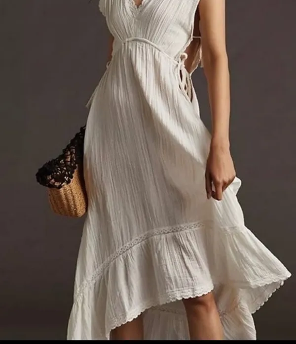 Anthropologie White High Low Dress - Image 2