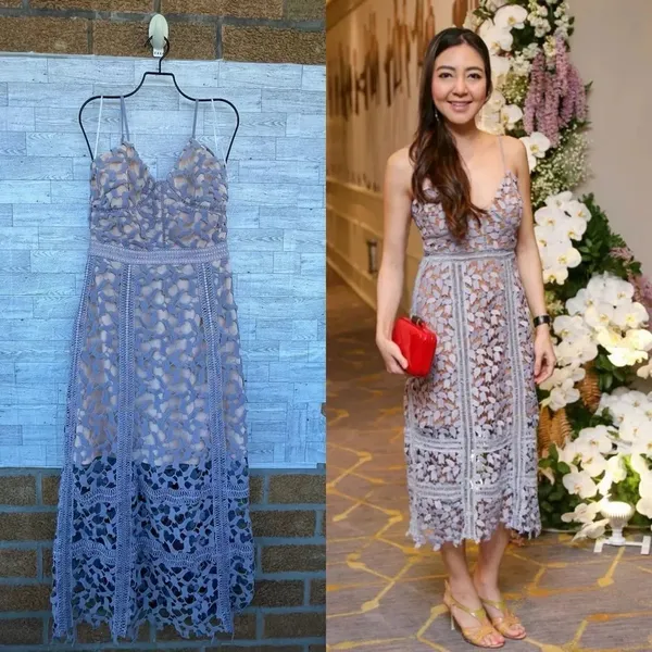 ELLIATT S Lilac Blue Lace Midi Dress Whimsigoth Cocktail Quiet Luxury - Image 2