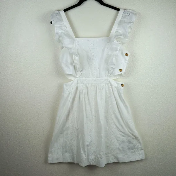 Madewell Eyelet Ruffle Mini‎ Dress 8 White Cutout Cotton Summer Boho Romantic - Image 11
