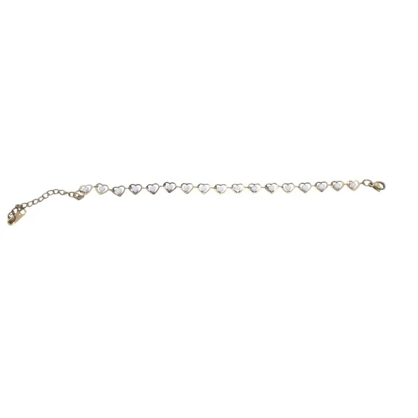 Bracelet Womens Heart Link Gold White Enamel‎ Dainty 7-9in - Image 2