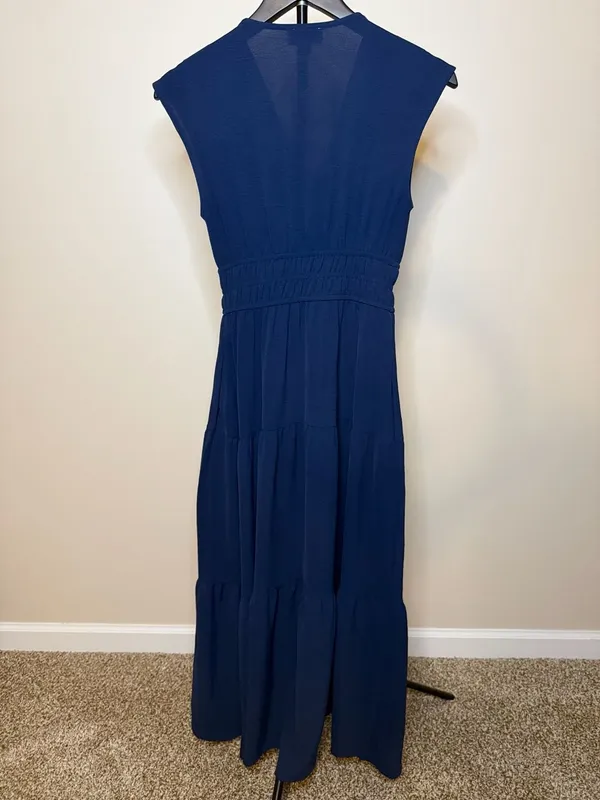 Tahari‎ Arthur S. Levine Navy Blue Sleeveless Tiered Maxi Dress Size XS - Image 3