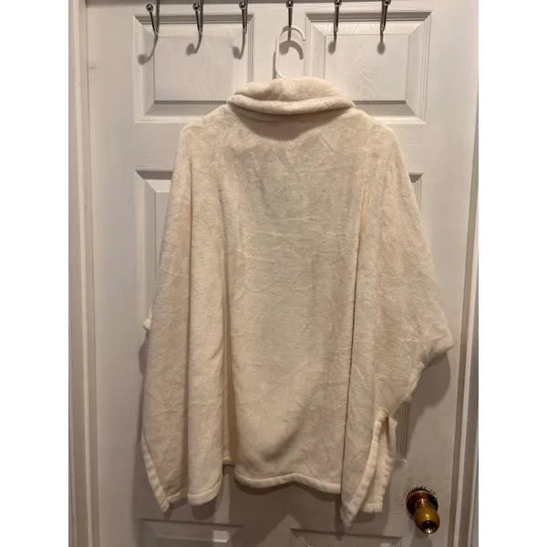 Easel Women Cream Plush Fleece‎ Cowl Neck Poncho Pullover Sweater Large Ivory - Image 5