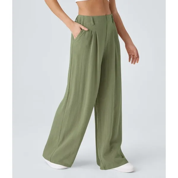 Halara Wide Leg Flowy Solid Palazzo Casual Linen Feel Pants Catkin Green XL - Image 6