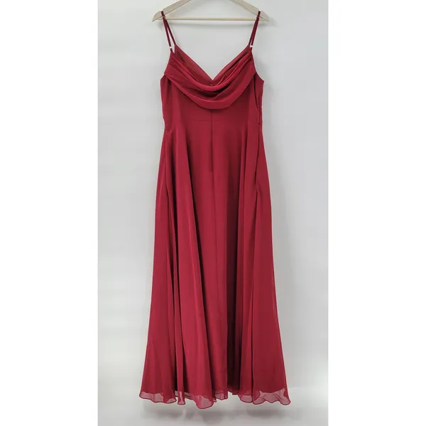 Azazie Gown Womens Large Red Pleated Chiffon High Slit Prom Bridesmaid Dress - Image 3