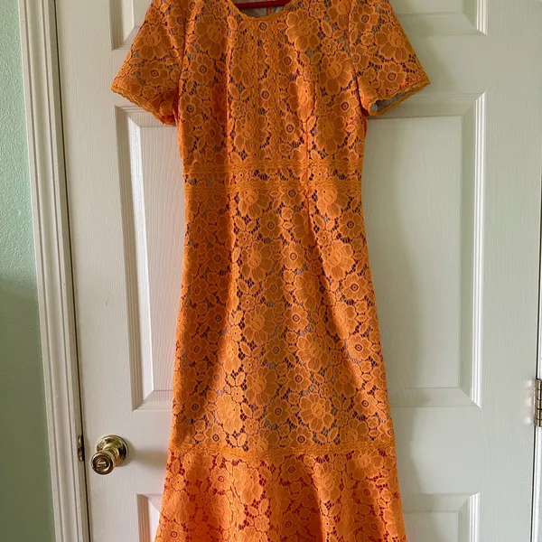 👗 🌟 Anthropologie Rachel Parcell Orange Lace Midi Dress S like XS 0 2 Wedding - Image 12