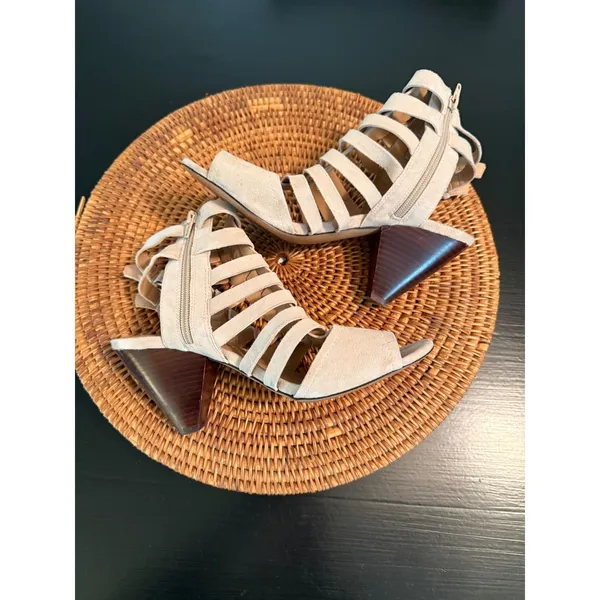 Audrey Brooke Womens Beige Suede Cage Gladiator Sandals Cone Heel‎ Size 9 - Image 2