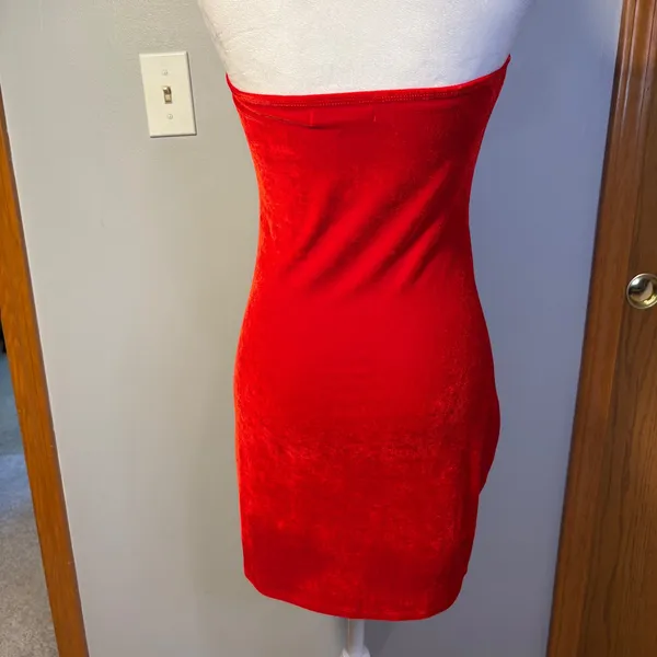 Reformation Astro cherry Red Velvet Strapless Mini‎ Dress Bodycon Tube Dress - Image 5