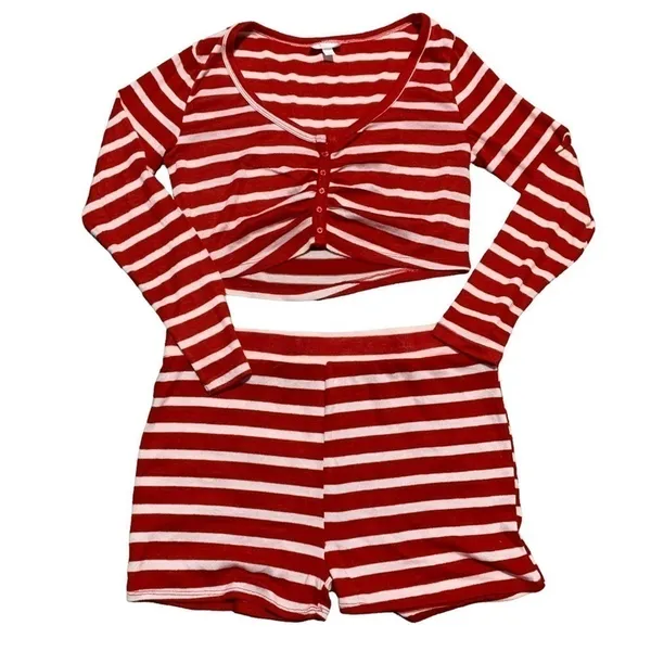 Women's New Colsie red striped cropped pajama lounge set size xl - Image 3