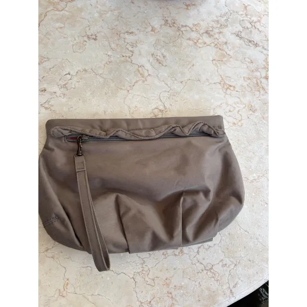 Gap Wristlet Clutch Bag 9.5"x7.5" Brown Canvas With Zipper & Inner Pocket - Image 7