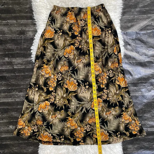 Coldwater Creek Black Midi Orange Brown Floral Skirt Dark Grunge Cottagecore - Image 7
