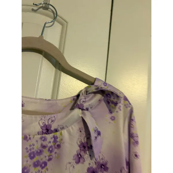 Haband Blouse Vintage 80s Cottagecore Purple Floral Bow Tie Neck XL‎ - Image 5
