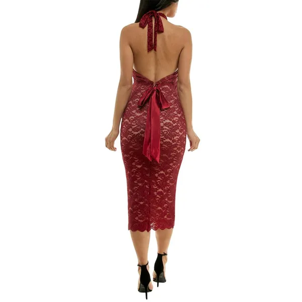 NWT Emerald Sundae Glitter Lace Bodycon Halter Dress JYP3473 Medium Red XS - Image 2