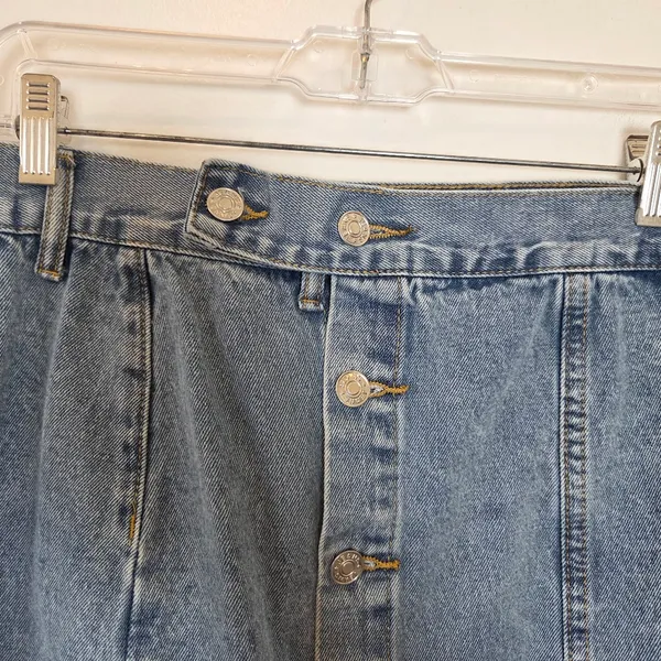 SheIn Denim Maxi Skirt Offset Buttons Medium Wash Casual Modest Clean Girl Country M - Image 5