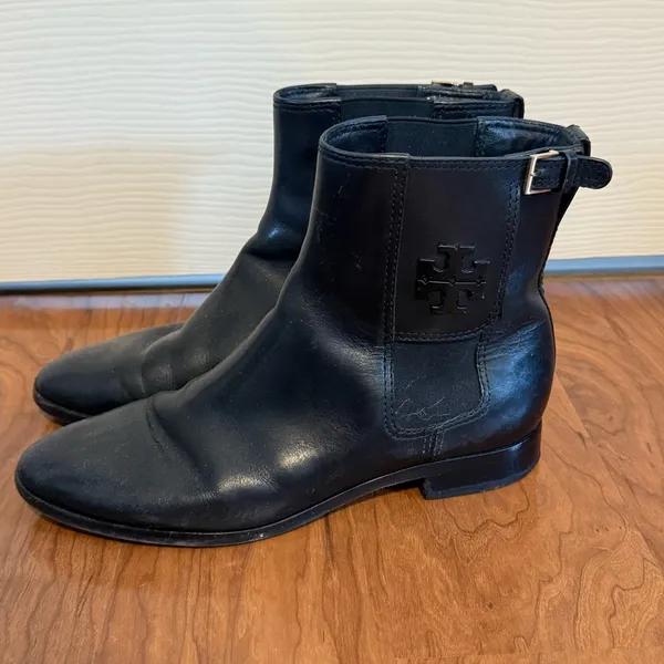 Tory Burch Wyatt Mid-Calf‎ Leather Booties Black size 10 - Image 4