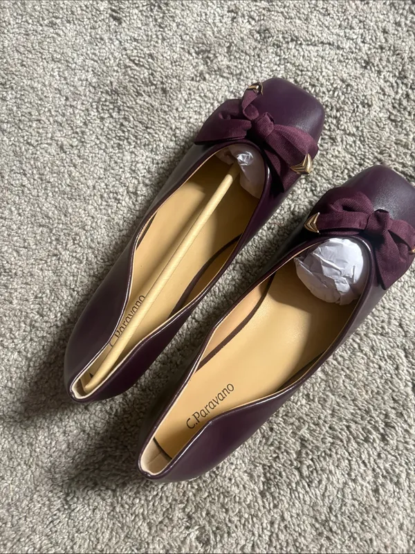C.Paravno Women's Bow-Accent Burgundy Ballet Flat plum colored size9/9.5 - Image 10