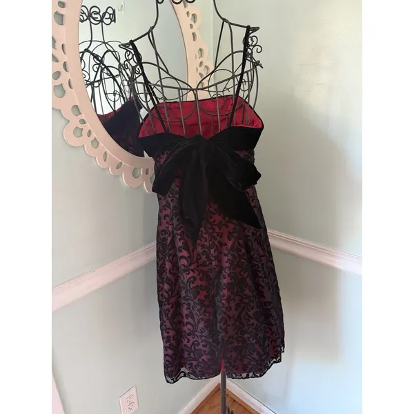 Vtg dress size 10 burnout velvet whimsigoth dark‎ romantic vamp Red Black Hoco - Image 3