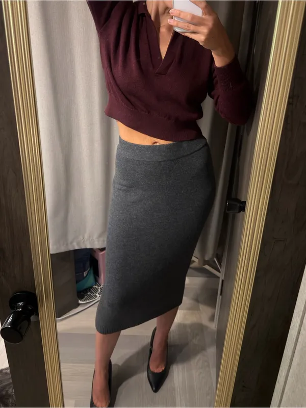NWT Gap Column Merino Wool Sweater Skirt Midi in Gray Size XS - Image 4