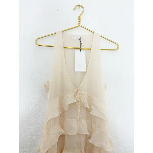Zara Chiffon Ruffled Cream Midi Dress 4772/314 NWT Size Small Boho Romantic - Image 5